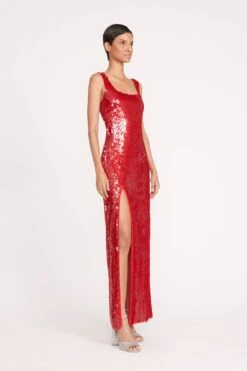 MAXI LE SABLE DRESS | POINSETTIA -Staud 113 MAXI LE SABLE SEQUIN POINSETTIA 0996 web