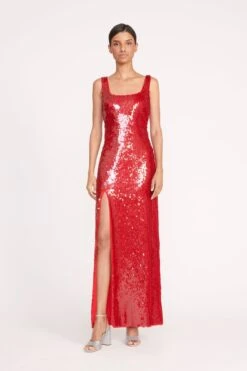 MAXI LE SABLE DRESS | POINSETTIA -Staud 115 MAXI LE SABLE SEQUIN POINSETTIA 0990 web