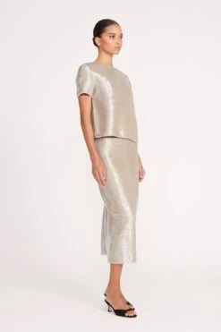 INGRID TOP | SILVER -Staud 12 INGRID TOP TULIP SKIRT SILVER 0177 web