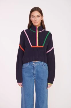 CROPPED HAMPTON SWEATER | NAVY MULTI -Staud CROPPED HAMPTON NAVY MULTI 01560 web