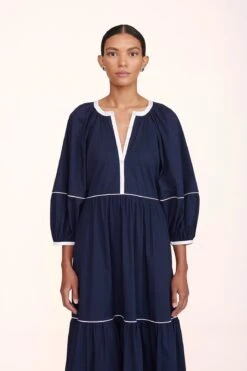 DEMI DRESS | NAVY WHITE -Staud Demi Dress Navy 02458 web