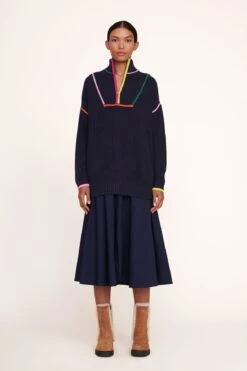 HAMPTON SWEATER | NAVY MULTI -Staud Hampton Sweater Navy Wells Dress Navy 001 edit web