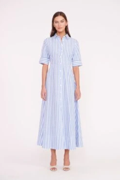 SYLVIA MULE | NATURAL LINEN -Staud JOAN MAXI DRESS SEA STRIPE 01853 web 1