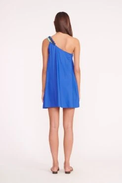 MINI MASON DRESS | LAPIS -Staud MINI MASON DRESS LAPIS CASPIAN SLIDE TAN 02120 web