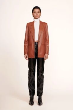 MADDEN BLAZER | WHISKEY VEGAN LEATHER -Staud Madden Blazer Whiskey Parallel Pant Black 001 edit web