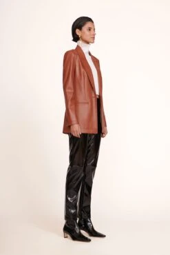MADDEN BLAZER | WHISKEY VEGAN LEATHER -Staud Madden Blazer Whiskey Parallel Pant Black 004 edit web