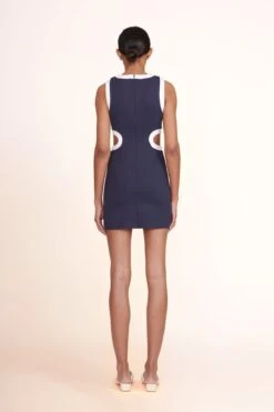 MINI DOLCE DRESS | NAVY WHITE -Staud Mini Dolce Dress Navy White 00209 web