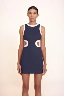 MINI DOLCE DRESS | NAVY WHITE -Staud Mini Dolce Dress Navy White 00213 web