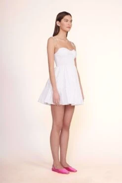 JANINE MULE | BLOSSOM SATIN -Staud Mini Landry Dress White 00660 web 1