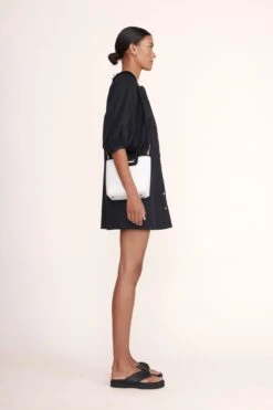 MINI SHIRLEY LEATHER BAG | WHITE BLACK 20 MINI SHIRLEY LEATHER BAG | WHITE BLACK -Staud Mini Vincent Dress Navy 00521 web