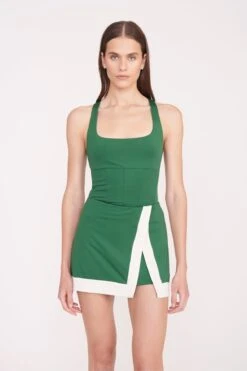 RALLY SKIRT | COURT GREEN IVORY -Staud PickleBall 034 01735 web