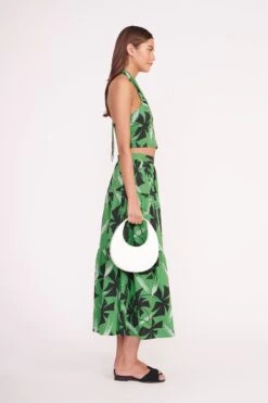 MINI MOON BAG | PAPER -Staud SMOCKED KAI SEA SKIRT GREEN PINWHEEL CASPIAN SLIDE BLACK 00709 2 web