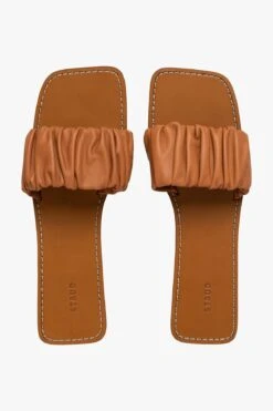 NINA RUCHED SANDAL | TAN -Staud STAUD MAYA RUCHED SANDAL TAN NAPPA SPRING 21 22