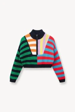 CROPPED HAMPTON SWEATER | CABANA STRIPE MULTI -Staud STAUD CROPPED HAMPTON SWEATER CABANA SUPF 23 ECOM 1