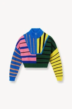 CROPPED HAMPTON SWEATER | FORMENTERA STRIPE -Staud STAUD CROPPED HAMPTON SWEATER FORMENTERA STRIPE SUPF 23 ECOM 1 1