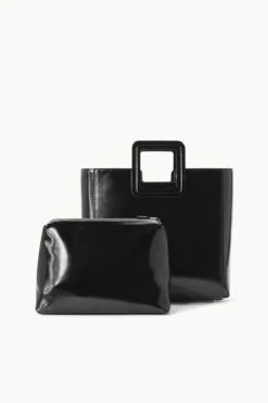 SHIRLEY LEATHER BAG | BLACK POLISHED -Staud STAUD SHIRLEYLEATHER TOTE BLACK FALL 23 ECOM 3