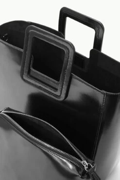 SHIRLEY LEATHER BAG | BLACK POLISHED -Staud STAUD SHIRLEYLEATHER TOTE BLACK FALL 23 ECOM 4