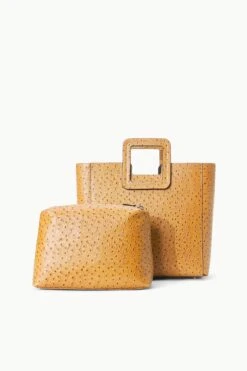 SHIRLEY LEATHER BAG | WALNUT OSTRICH EMBOSSED -Staud STAUD SHIRLEYLEATHER TOTE WALNUT FALL 23 ECOM 3