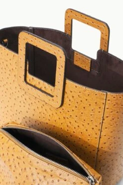 SHIRLEY LEATHER BAG | WALNUT OSTRICH EMBOSSED -Staud STAUD SHIRLEYLEATHER TOTE WALNUT FALL 23 ECOM 4