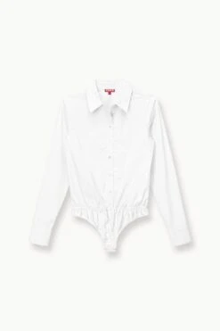 TWIGGY BODYSUIT | WHITE 12 TWIGGY BODYSUIT | WHITE -Staud STAUD TWIGGYBODYSUIT WOVENSHIRT WHITE FALL 23 ECOM 1