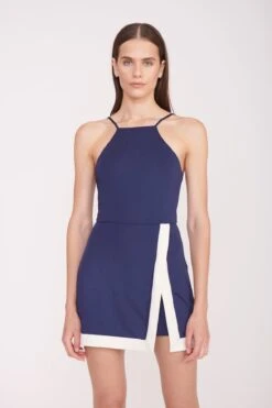 TOP SPIN DRESS | NAVY IVORY -Staud Top Spin Dress Navy 026 01414 web