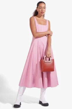 MINI SHIRLEY LEATHER BAG | COGNAC -Staud Wells Dress Rosebud 02865 web 2497f6c5 4e7f 4658 8576 20af5a2a4838