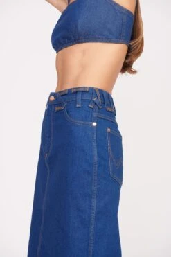 STAUD + WRANGLER THE PENCIL SKIRT | DARK RINSE -Staud Wrangler 1046 web