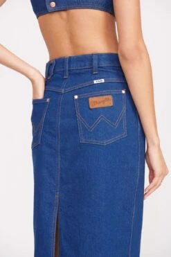 STAUD + WRANGLER THE PENCIL SKIRT | DARK RINSE -Staud Wrangler 1048 web