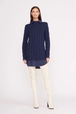 ALDRIN DRESS | NAVY PINSTRIPE -Staud aldrin dress navy pinstripe