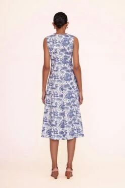 BAIT DRESS | BLUE TOILE WHISKEY -Staud bait dress blue toile 00572 web