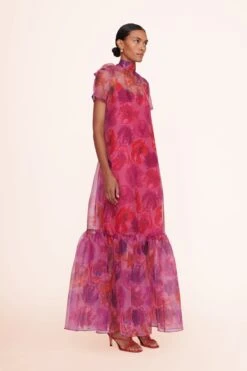 CALLUNA DRESS | MAGENTA PAINTED FLORAL -Staud calluna dress magenta 00775 web