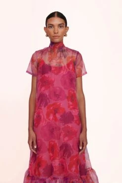 CALLUNA DRESS | MAGENTA PAINTED FLORAL -Staud calluna dress magenta 00788 web