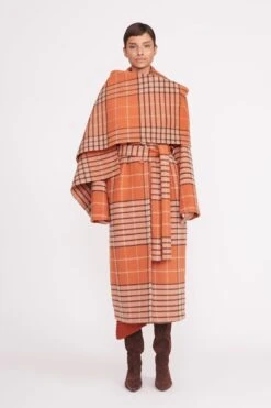 CARVER COAT | PERSIMMON MEGA PLAID -Staud carver coat persimmon mega plaid 1