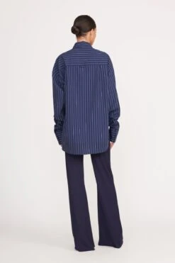COLTON SHIRT | NAVY PINSTRIPE -Staud colton shirt navy pinstripe 4 df617764 ac60 429d 961b 772bb4b72eb8