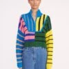 CROPPED HAMPTON SWEATER | FORMENTERA STRIPE -Staud cropped hampton formentera stripe 05265 web