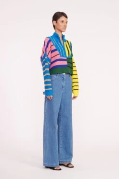 CROPPED HAMPTON SWEATER | FORMENTERA STRIPE -Staud cropped hampton formentera stripe 05274 web