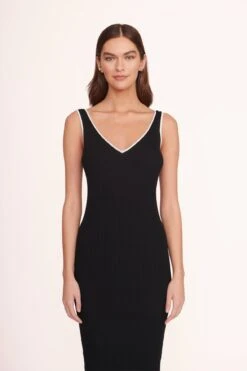 DANA DRESS | BLACK -Staud dana dress black white 1