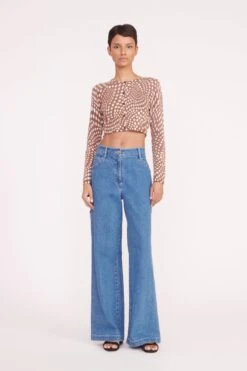 DEANNA SWEATER | CLOVE WAVY DOT -Staud deanna sweater clove wavy dots 05337 web