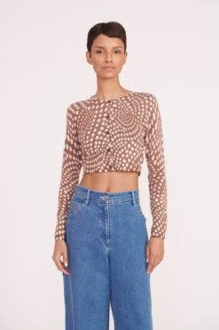 DEANNA SWEATER | CLOVE WAVY DOT -Staud deanna sweater clove wavy dots 05344 web