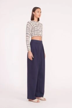 DEANNA SWEATER | CREME DRAWN PLAID -Staud deanna sweater creme dawn plaid luisa pant nav 05352 web