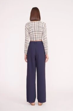 DEANNA SWEATER | CREME DRAWN PLAID -Staud deanna sweater creme dawn plaid luisa pant nav 05354 web