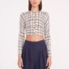 DEANNA SWEATER | CREME DRAWN PLAID -Staud deanna sweater creme dawn plaid luisa pant nav 05357 web