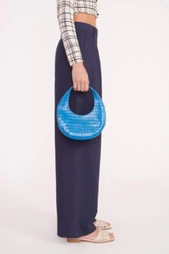 MINI MOON BAG | ISLAND BLUE -Staud deanna sweater creme dawn plaid luisa pant nav 05359 web