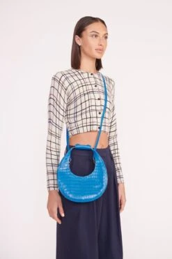 MINI MOON BAG | ISLAND BLUE -Staud deanna sweater creme dawn plaid luisa pant nav 05361 web