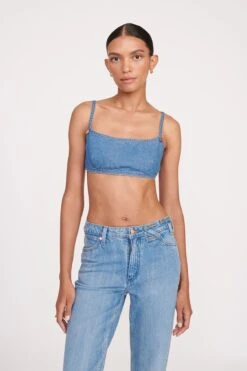 STAUD + WRANGLER THE JEAN BIKINI TOP | MID BLUE -Staud fall 23 1912 web