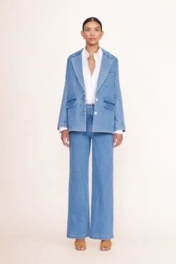 MAXWELL BLAZER | MEDIUM WASH -Staud maxwell blazer painter pant medium wash 00975 web