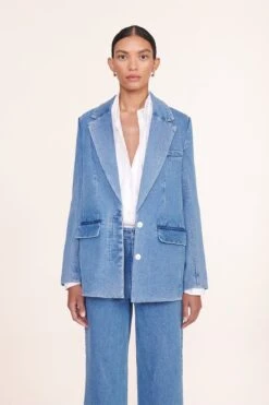 MAXWELL BLAZER | MEDIUM WASH -Staud maxwell blazer painter pant medium wash 00985 web