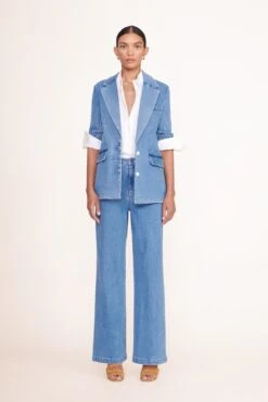 MAXWELL BLAZER | MEDIUM WASH -Staud maxwell blazer painter pant medium wash 00989 web