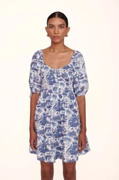 MINI FAYE DRESS | BLUE TOILE -Staud mini faye dress blue toile 00621 web