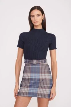 PATSY DRESS | FRENCH BLUE MEGA PLAID NAVY -Staud patsy dress french blue mega plaid navy 1